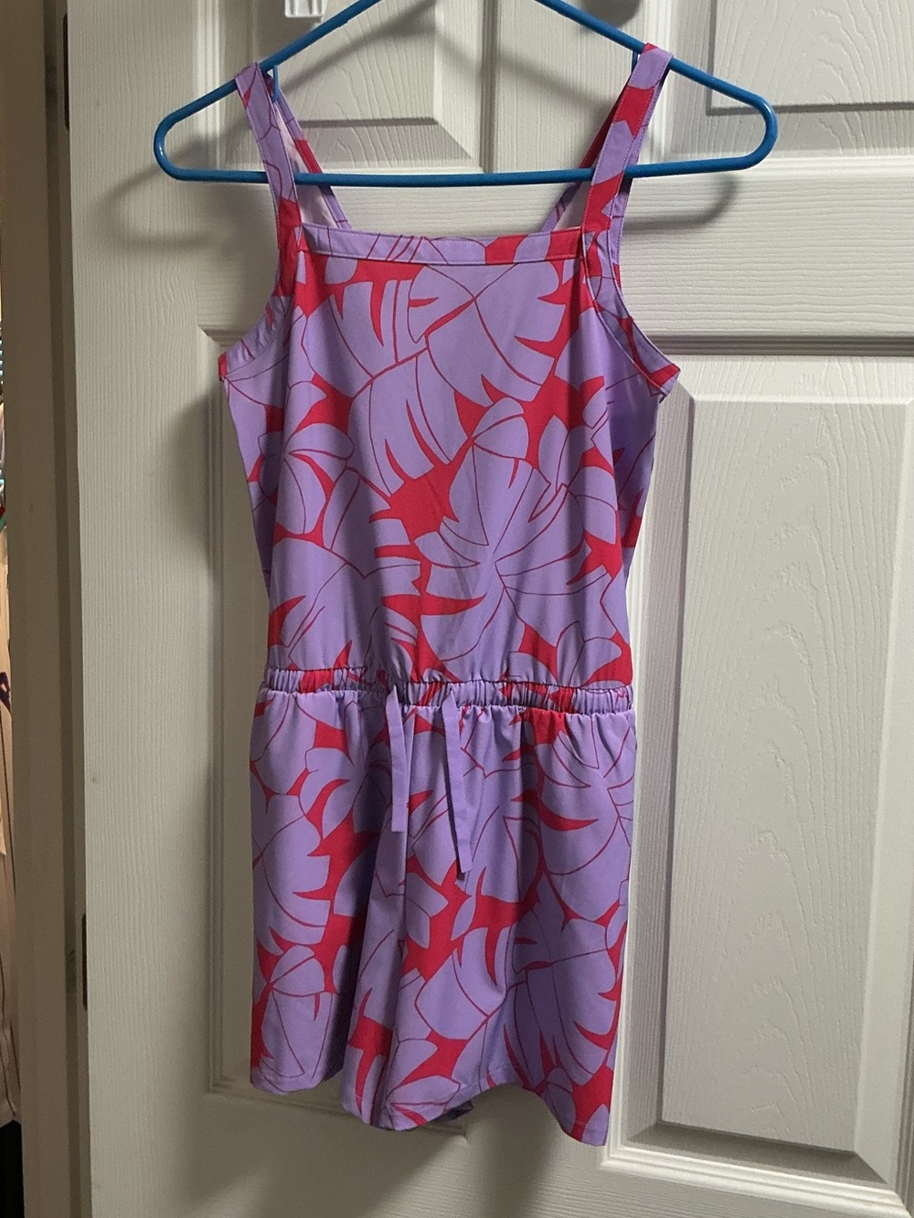 all in motion Lavender and Red Leaf Print Romper